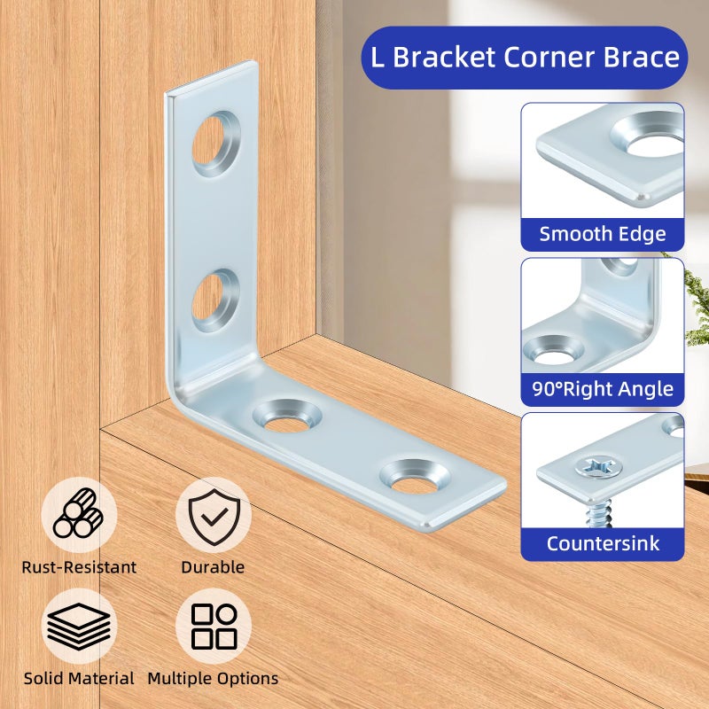 Home Master Hardware 40 Pack L Bracket Corner Braces, Small Metal L Brackets for Wood, 1.5 inch Steel Joist Right Angle Brackets for Wood Shelves Chair Drawer Cabinet with Screws, Zinc Plated HOME MASTER HARDWARE - Image 3